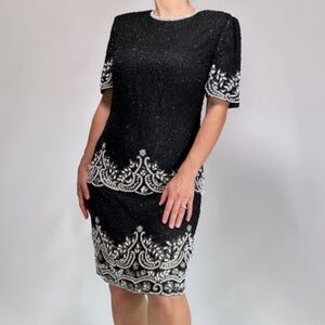 Vintage Black & Silver Sequined Beaded Embellished Dress